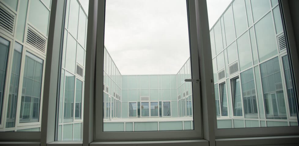 finestra che si affaccia sull'esterno università